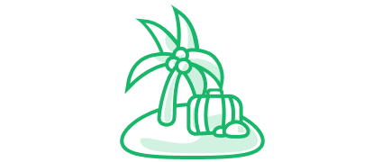 An icon of an island with a solo palm tree and suitcase.