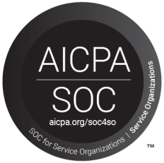 A black circle with the text, 'AICPA SOC' in white.